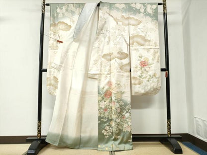 平和屋着物●豪華振袖　駒刺繍　流水牡丹花文　暈し染め　金彩　正絹　逸品　CABE2872yc