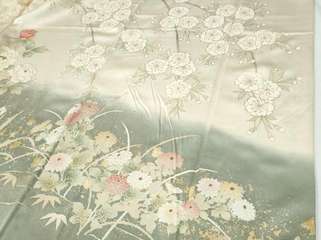 平和屋着物●豪華振袖　駒刺繍　流水牡丹花文　暈し染め　金彩　正絹　逸品　CABE2872yc