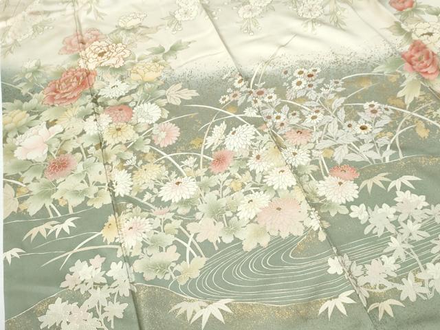 平和屋着物●豪華振袖　駒刺繍　流水牡丹花文　暈し染め　金彩　正絹　逸品　CABE2872yc