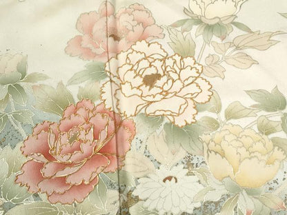 平和屋着物●豪華振袖　駒刺繍　流水牡丹花文　暈し染め　金彩　正絹　逸品　CABE2872yc