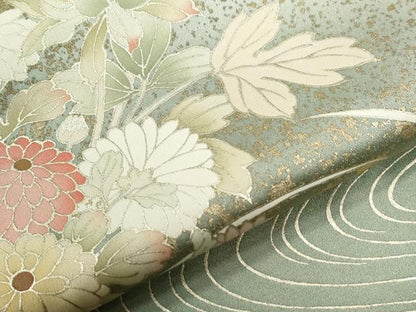 平和屋着物●豪華振袖　駒刺繍　流水牡丹花文　暈し染め　金彩　正絹　逸品　CABE2872yc