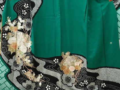平和屋着物●ブライダルファッションデザイナー・桂由美　振袖　十二単風　檜扇御所車舞桜文　金彩　正絹　逸品　CABE2873yc