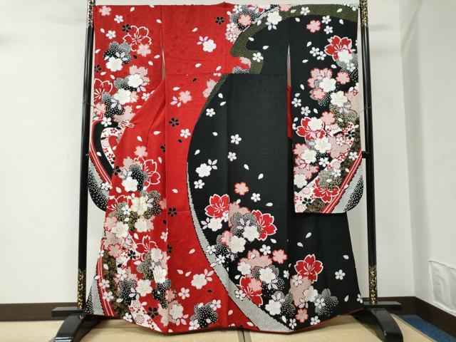 平和屋着物●豪華振袖　駒刺繍　舞桜文　金彩　京都きもの友禅扱い　正絹　逸品　CABE2874yc