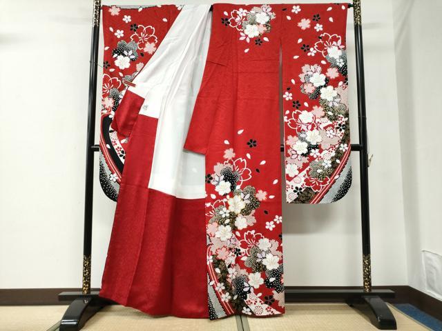 平和屋着物●豪華振袖　駒刺繍　舞桜文　金彩　京都きもの友禅扱い　正絹　逸品　CABE2874yc