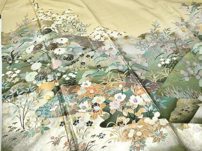 平和屋着物●螺鈿作家　藤本隆士　訪問着　孔雀草花文　暈し染め　金銀彩　ロング丈　正絹　逸品　CABE2878yc