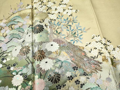 平和屋着物●螺鈿作家　藤本隆士　訪問着　孔雀草花文　暈し染め　金銀彩　ロング丈　正絹　逸品　CABE2878yc