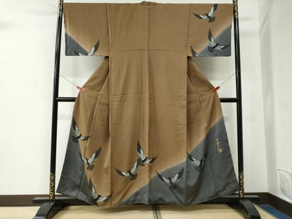平和屋着物●染色作家　斉藤三才　訪問着　三才鳥　暈し染め　正絹　逸品　未使用　CABE2879yc