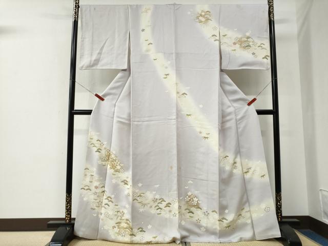 平和屋着物●訪問着　駒刺繍　松竹梅花文　暈し染め　金彩　正絹　逸品　CABE2880yc