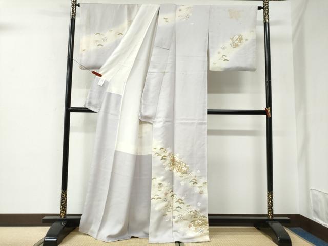 平和屋着物●訪問着　駒刺繍　松竹梅花文　暈し染め　金彩　正絹　逸品　CABE2880yc