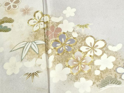 平和屋着物●訪問着　駒刺繍　松竹梅花文　暈し染め　金彩　正絹　逸品　CABE2880yc