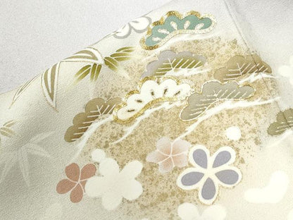 平和屋着物●訪問着　駒刺繍　松竹梅花文　暈し染め　金彩　正絹　逸品　CABE2880yc