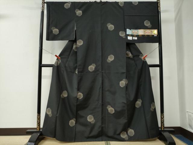 平和屋着物●本場縞大島紬　泥染め　地空き　雪輪文　薩摩染織　証紙付き　正絹　逸品　CABE2883yc