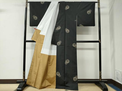 平和屋着物●本場縞大島紬　泥染め　地空き　雪輪文　薩摩染織　証紙付き　正絹　逸品　CABE2883yc