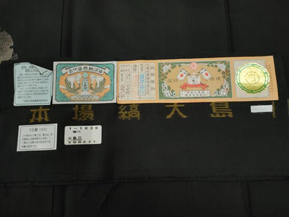 平和屋着物●本場縞大島紬　泥染め　地空き　雪輪文　薩摩染織　証紙付き　正絹　逸品　CABE2883yc