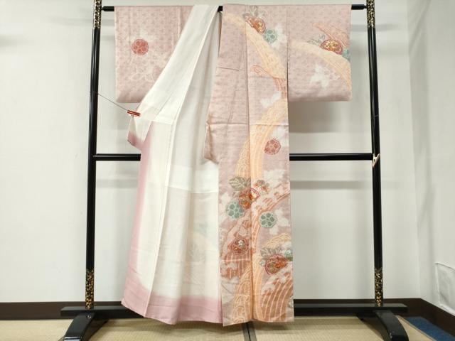 平和屋着物●創業460年・千總　訪問着　駒刺繍　絞り　立波草花文　正絹　逸品　CABE2884yc