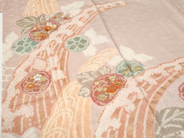 平和屋着物●創業460年・千總　訪問着　駒刺繍　絞り　立波草花文　正絹　逸品　CABE2884yc