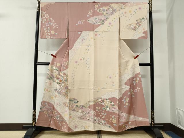 平和屋着物●訪問着　駒刺繍　吉祥草花文　金彩　正絹　逸品　CABE2886yc