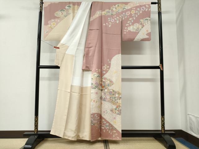 平和屋着物●訪問着　駒刺繍　吉祥草花文　金彩　正絹　逸品　CABE2886yc