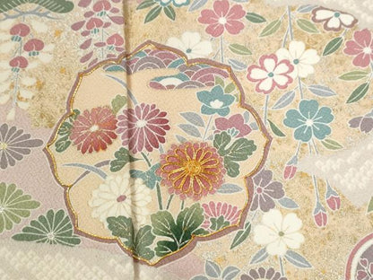 平和屋着物●訪問着　駒刺繍　吉祥草花文　金彩　正絹　逸品　CABE2886yc