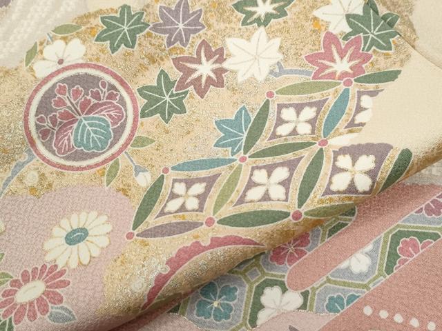 平和屋着物●訪問着　駒刺繍　吉祥草花文　金彩　正絹　逸品　CABE2886yc