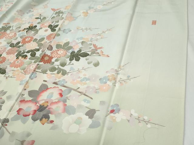 平和屋着物●訪問着　友禅　作家物　牡丹花文　正絹　逸品　CABE2887yc