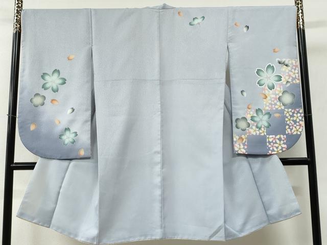 平和屋着物●小振袖　二尺袖　舞桜文　暈し染め　金彩　洗える着物　CABE2897yc