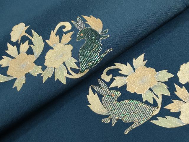 平和屋着物●訪問着　竹屋町刺繍　花兎　金彩　正絹　逸品　CABE2901yc