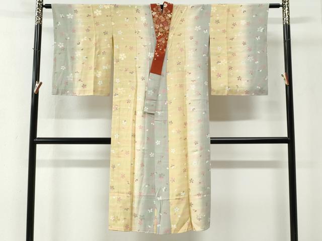 平和屋着物●振袖用長襦袢　無双仕立て　舞桜地紋　暈し染め　半衿刺繍　正絹　逸品　AABH4857fy 平和屋着物○振袖用長襦袢 無双仕立て 舞桜地紋 暈し染め 半