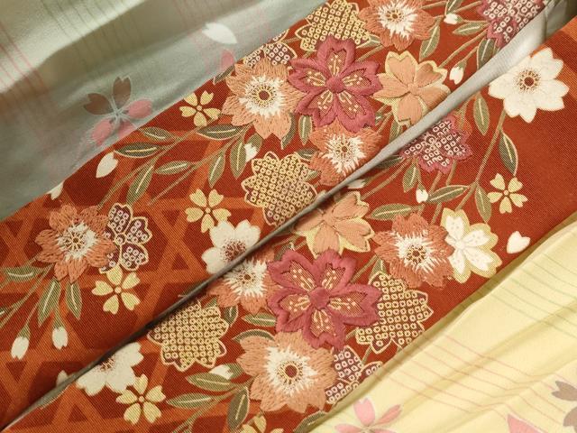 平和屋着物●長襦袢　無双仕立て　舞桜文　暈し染め　金彩　半衿刺繍　正絹　逸品　未使用　CABE2905yc 平和屋着物○長襦袢 無双仕立て 舞桜文 暈し染め 金彩 半衿