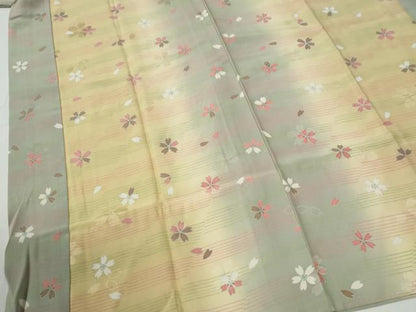 平和屋着物●長襦袢　無双仕立て　舞桜文　暈し染め　金彩　半衿刺繍　正絹　逸品　未使用　CABE2905yc