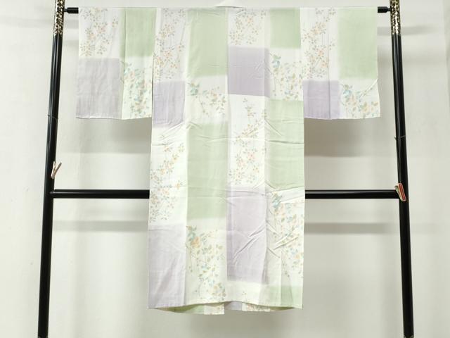 平和屋着物●長襦袢　無双仕立て　変わり市松枝花文　暈し染め　やまと誂製　正絹　逸品　未使用　CABE2913yc