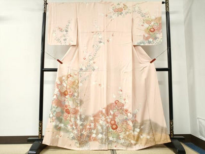 平和屋着物●訪問着　駒刺繍　菊花文　暈し染め　金彩　正絹　逸品　CABE2914yc