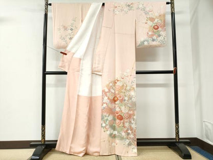 平和屋着物●訪問着　駒刺繍　菊花文　暈し染め　金彩　正絹　逸品　CABE2914yc