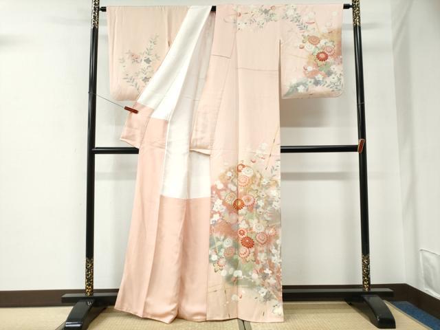 平和屋着物●訪問着　駒刺繍　菊花文　暈し染め　金彩　正絹　逸品　CABE2914yc