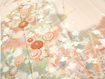平和屋着物●訪問着　駒刺繍　菊花文　暈し染め　金彩　正絹　逸品　CABE2914yc