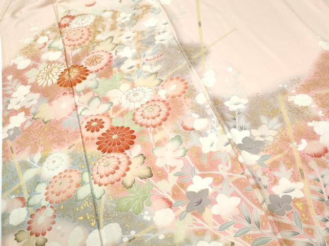 平和屋着物●訪問着　駒刺繍　菊花文　暈し染め　金彩　正絹　逸品　CABE2914yc