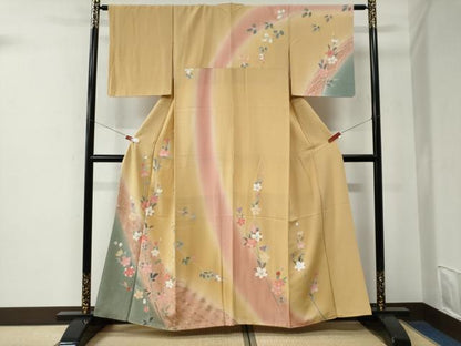 平和屋着物●訪問着　芝草枝花文　暈し染め　金彩　正絹　逸品　CABE2919yc