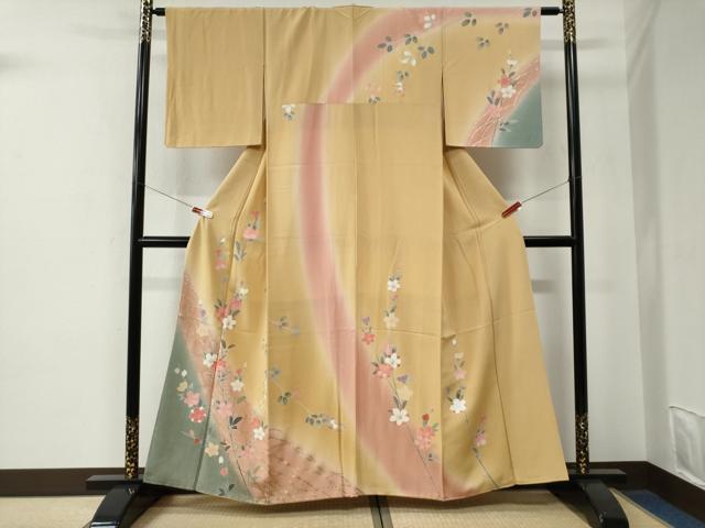 平和屋着物●訪問着　芝草枝花文　暈し染め　金彩　正絹　逸品　CABE2919yc