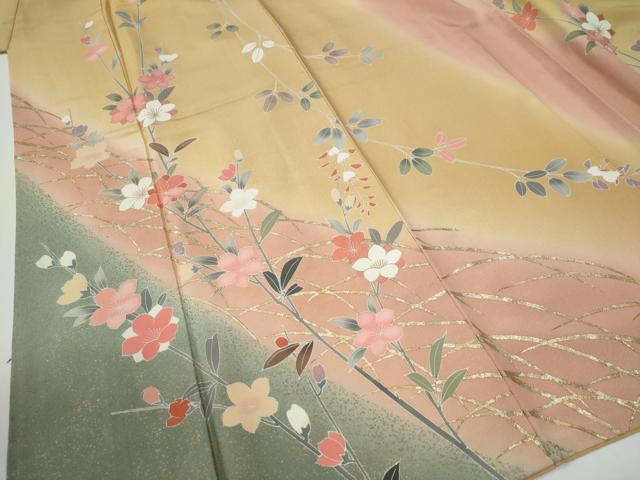 平和屋着物●訪問着　芝草枝花文　暈し染め　金彩　正絹　逸品　CABE2919yc