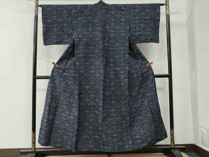 平和屋着物●久留米絣　単衣　青海波　綿　逸品　CABE2922yc