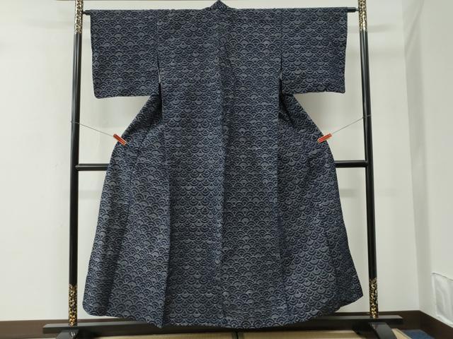 平和屋着物●久留米絣　単衣　青海波　綿　逸品　CABE2922yc