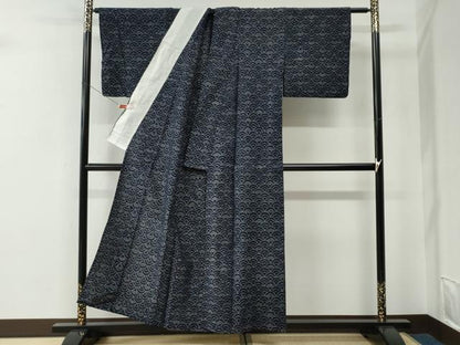 平和屋着物●久留米絣　単衣　青海波　綿　逸品　CABE2922yc