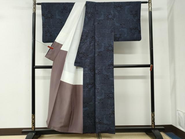 平和屋着物●結城紬　160亀甲　色紙重ね吉祥花唐草文　正絹　逸品　CABE2924yc