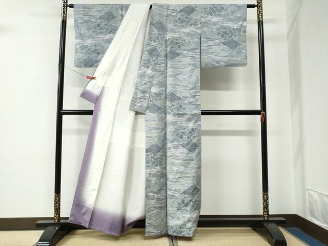 平和屋着物●都喜ヱ門　本場大島紬　白大島　7マルキ　総絣　遠山霞草木文　藤絹織物謹製　正絹　逸品　CABE2925yc