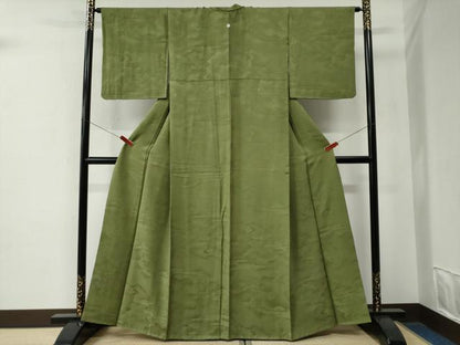 平和屋着物●上質な色無地　エ霞吉祥花唐草地紋　根岸色　正絹　逸品　CABE2932yc