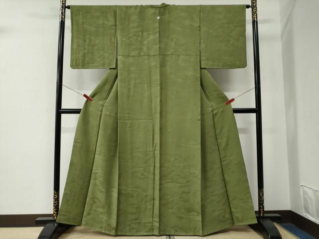 平和屋着物●上質な色無地　エ霞吉祥花唐草地紋　根岸色　正絹　逸品　CABE2932yc