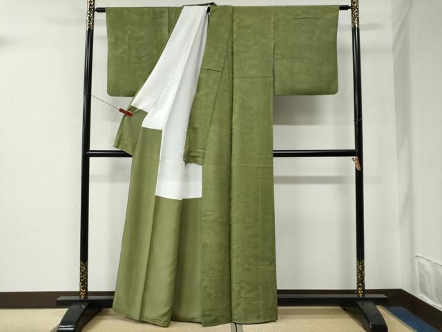 平和屋着物●上質な色無地　エ霞吉祥花唐草地紋　根岸色　正絹　逸品　CABE2932yc