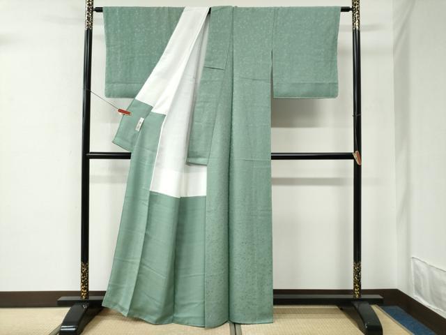平和屋着物●上質な色無地　吉祥草花地紋　薄青色　正絹　逸品　未使用　CABE2934yc