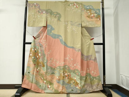 平和屋着物●訪問着　作家物　駒刺繍　竜田川雪輪吉祥花唐草文　金彩　正絹　逸品　CABE2937yc