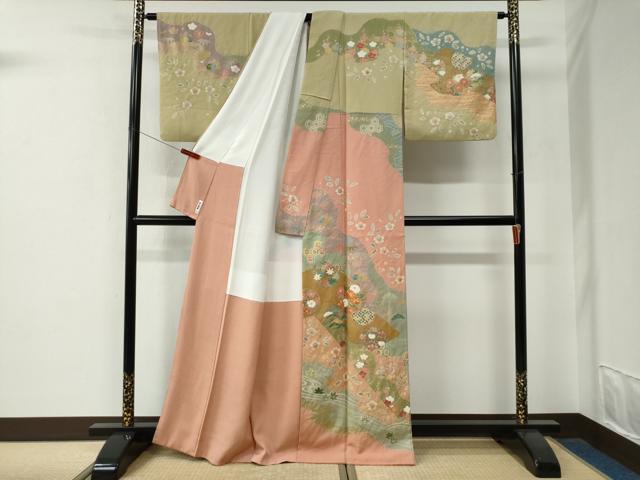 平和屋着物●訪問着　作家物　駒刺繍　竜田川雪輪吉祥花唐草文　金彩　正絹　逸品　CABE2937yc